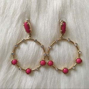 Gold/Pink Stud Back Dangle Hoop Earrings